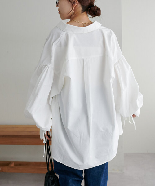 DISCOAT（ディスコート）の「ブロード袖口リボンシャツ（シャツ/ブラウス・レディース・オフホワイト/ブルー/ネイビー・FREE）」の22枚目の写真