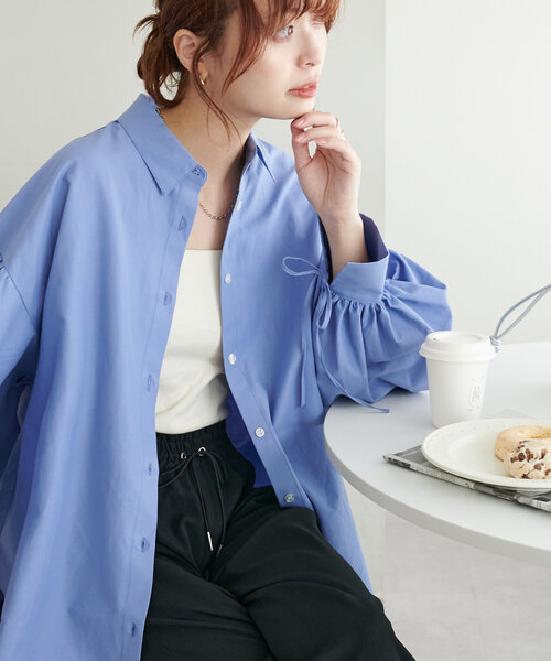 DISCOAT（ディスコート）の「ブロード袖口リボンシャツ（シャツ/ブラウス・レディース・オフホワイト/ブルー/ネイビー・FREE）」の8枚目の写真