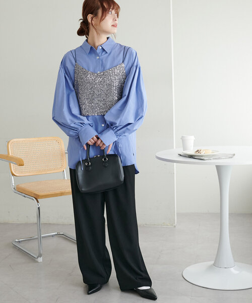 DISCOAT（ディスコート）の「ブロード袖口リボンシャツ（シャツ/ブラウス・レディース・オフホワイト/ブルー/ネイビー・FREE）」の10枚目の写真