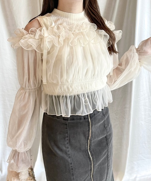 NOMAE（ノーマエ）の「【長袖で再登場!!】ギャザーフリルドッキングブラウス（シャツ/ブラウス・レディース・ピンク/アイボリー/ダークグレー/ブラック・FREE）」の6枚目の写真