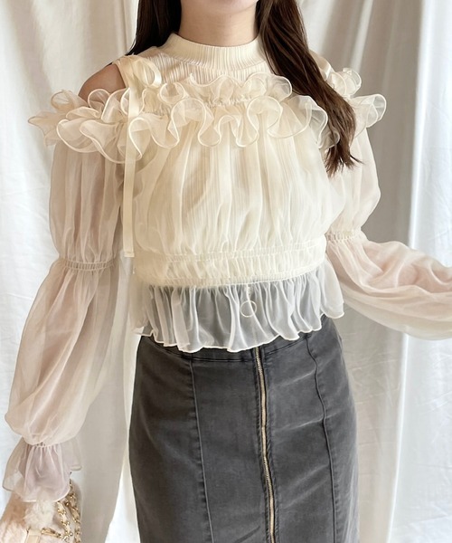 NOMAE（ノーマエ）の「【長袖で再登場!!】ギャザーフリルドッキングブラウス（シャツ/ブラウス・レディース・ピンク/アイボリー/ダークグレー/ブラック・FREE）」の5枚目の写真