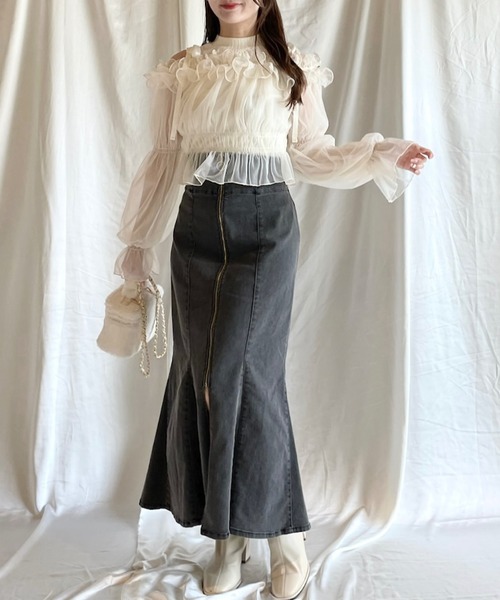 NOMAE（ノーマエ）の「【長袖で再登場!!】ギャザーフリルドッキングブラウス（シャツ/ブラウス・レディース・ピンク/アイボリー/ダークグレー/ブラック・FREE）」の8枚目の写真