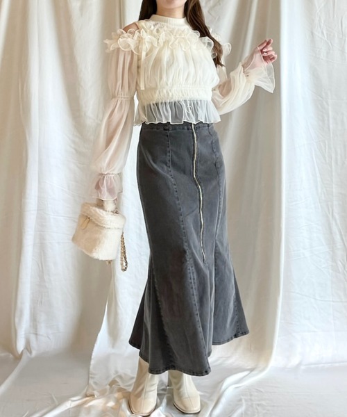 NOMAE（ノーマエ）の「【長袖で再登場!!】ギャザーフリルドッキングブラウス（シャツ/ブラウス・レディース・ピンク/アイボリー/ダークグレー/ブラック・FREE）」の10枚目の写真