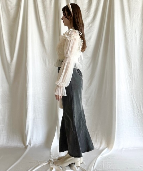 NOMAE（ノーマエ）の「【長袖で再登場!!】ギャザーフリルドッキングブラウス（シャツ/ブラウス・レディース・ピンク/アイボリー/ダークグレー/ブラック・FREE）」の12枚目の写真
