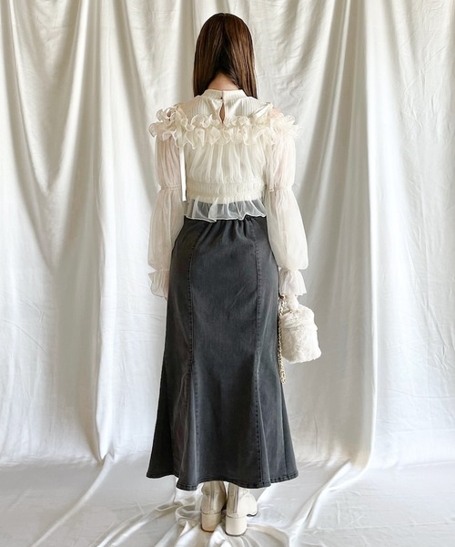 NOMAE（ノーマエ）の「【長袖で再登場!!】ギャザーフリルドッキングブラウス（シャツ/ブラウス・レディース・ピンク/アイボリー/ダークグレー/ブラック・FREE）」の13枚目の写真