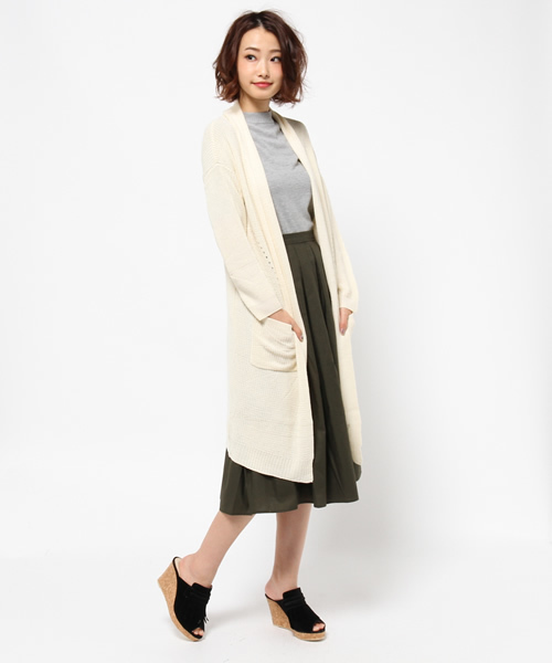 Aunt Marie's（アントマリーズ）の「【AUNT MARIE'S】片畦ロングトッパーカーディガン（カーディガン/ボレロ・レディース・ネイビー/グレー/ナチュラル/ブラウン/ボルドー・FREE）」の4枚目の写真