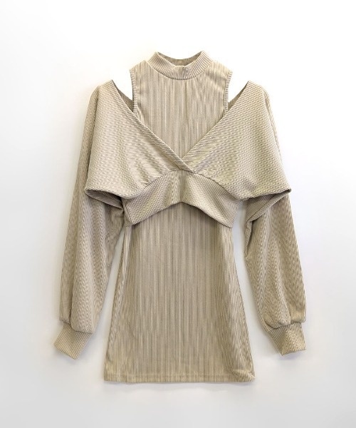 REMUR(レミュール)の「ハイネックノースリーブワンピース+オフショルダーショートニット(ワンピース・レディース・ブラック/ベージュ・FREE/L)」の9枚目の写真