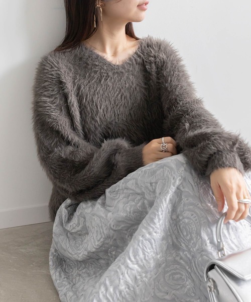 RANDA フェザーヤーンシャギーニット ランダ RANDA フェザーヤーンシャギーニット （WHITE