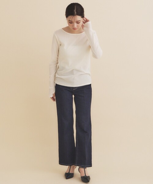 index（インデックス）の「シアーベロアシャーリングトップス【洗濯機洗い可】（Tシャツ/カットソー・レディース・ブラック/チャコールグレー/オフホワイト・00）」の5枚目の写真