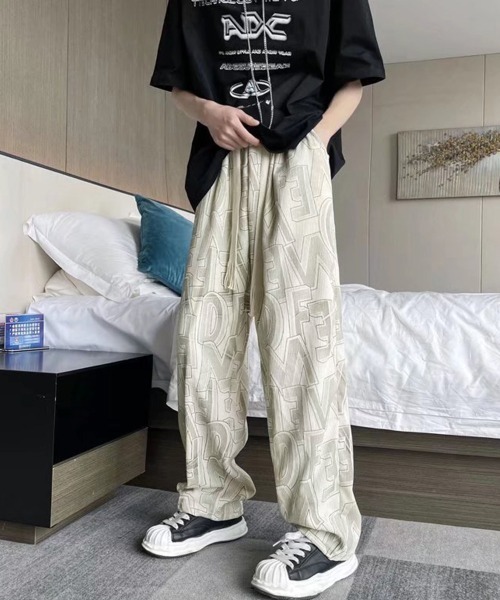 AsaAura(アサオーラ)の「ロゴパンツ メンズ ワイドパンツ 韓国風(スラックス・メンズ・ブルー/ブラック/ベージュ・L/M)」の3枚目の写真