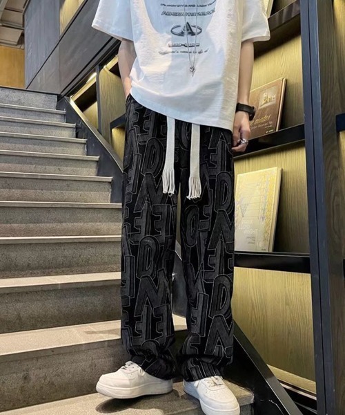 AsaAura(アサオーラ)の「ロゴパンツ メンズ ワイドパンツ 韓国風(スラックス・メンズ・ブルー/ブラック/ベージュ・L/M)」の2枚目の写真