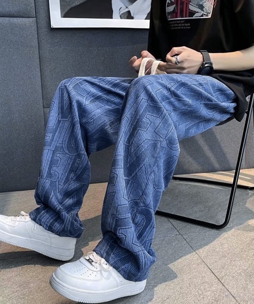 AsaAura(アサオーラ)の「ロゴパンツ メンズ ワイドパンツ 韓国風(スラックス・メンズ・ブルー/ブラック/ベージュ・L/M)」の4枚目の写真