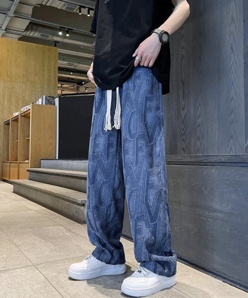AsaAura(アサオーラ)の「ロゴパンツ メンズ ワイドパンツ 韓国風(スラックス・メンズ・ブルー/ブラック/ベージュ・L/M)」の5枚目の写真