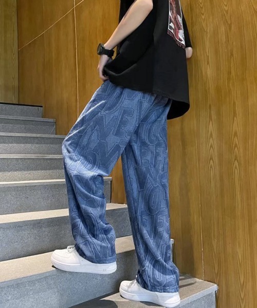 AsaAura(アサオーラ)の「ロゴパンツ メンズ ワイドパンツ 韓国風(スラックス・メンズ・ブルー/ブラック/ベージュ・L/M)」の6枚目の写真