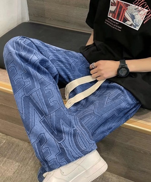 AsaAura(アサオーラ)の「ロゴパンツ メンズ ワイドパンツ 韓国風(スラックス・メンズ・ブルー/ブラック/ベージュ・L/M)」の7枚目の写真