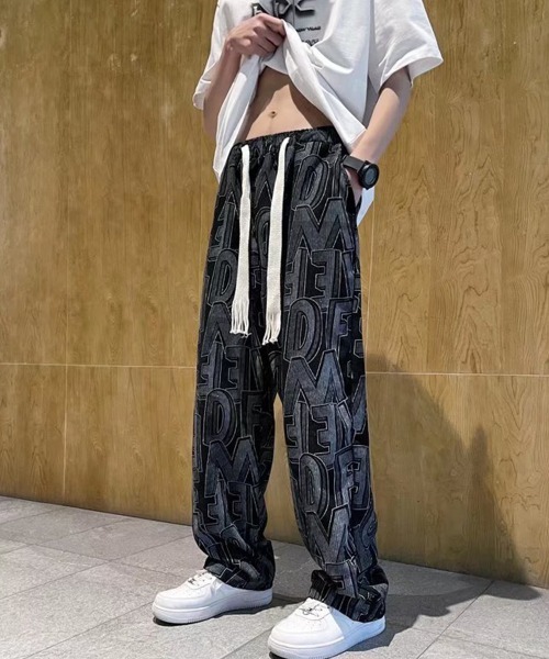 AsaAura(アサオーラ)の「ロゴパンツ メンズ ワイドパンツ 韓国風(スラックス・メンズ・ブルー/ブラック/ベージュ・L/M)」の9枚目の写真