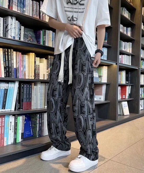 AsaAura(アサオーラ)の「ロゴパンツ メンズ ワイドパンツ 韓国風(スラックス・メンズ・ブルー/ブラック/ベージュ・L/M)」の10枚目の写真