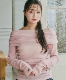 olu.フラワージャガードオフショルダー半袖トップス olu.フラワー