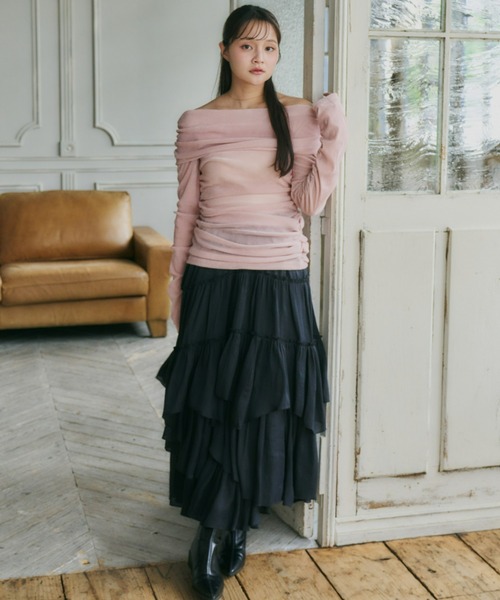 Olu.(オルドット)の「シアーベロアオフショルダートップス(Tシャツ/カットソー・レディース・ブラウン/ブラック/アイボリー/ブルーグレー/ベビーピンク/チャコールグレー/ボルドー・FREE)」の12枚目の写真