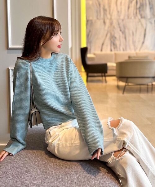 KOBE LETTUCE（コウベレタス）の「［ 岡部あゆみさんコラボ ］ カーディガンorトップスの選べる3タイプニットプルオーバー（ニット/セーター・レディース・パープル系/グレー系/ホワイト系/ブルー系/ピンク系1/ブルー系1/ホワイト/ピンク系/パープル系1/グレー系1/ブルー系2/ピンク系2/ピンク系5/ホワイト系1/グレー系2・M/M1/M2）」の8枚目の写真