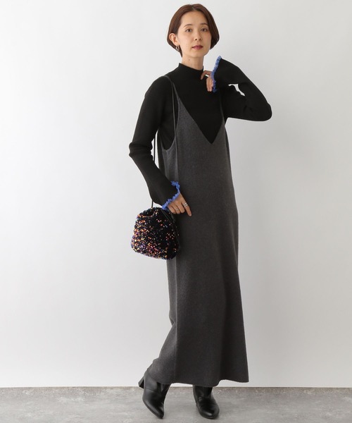 LEPSIM（レプシィム）の「7ゲージニットキャミワンピース　133413（ワンピース・レディース・チャコールグレー/ライトブルー・FREE）」の5枚目の写真