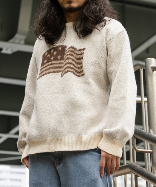 VENCEEXCHANGE（ヴァンスエクスチェンジ）の「グラフィックモヘアライクニット（ニット/セーター・メンズ・ベージュ/オフホワイト/ブルー/ブラック/カーキ/アイボリー・M/LL/L）」の2枚目の写真