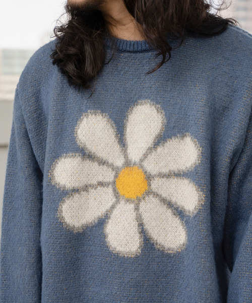 VENCEEXCHANGE（ヴァンスエクスチェンジ）の「グラフィックモヘアライクニット（ニット/セーター・メンズ・ベージュ/オフホワイト/ブルー/ブラック/カーキ/アイボリー・M/LL/L）」の8枚目の写真