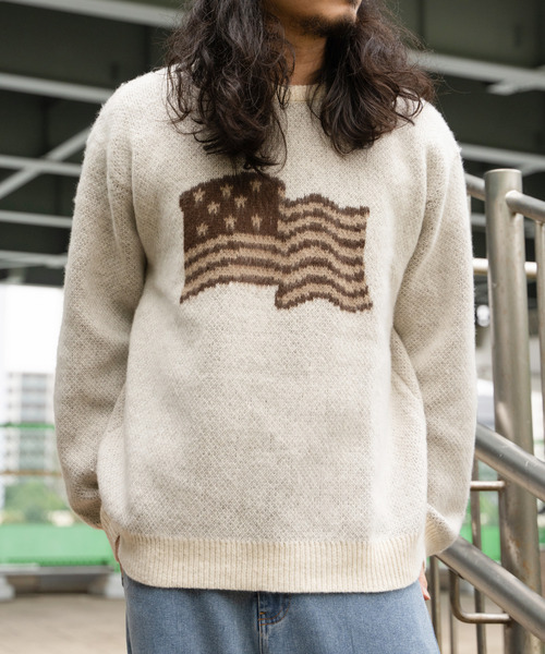 VENCEEXCHANGE（ヴァンスエクスチェンジ）の「グラフィックモヘアライクニット（ニット/セーター・メンズ・ベージュ/オフホワイト/ブルー/ブラック/カーキ/アイボリー・M/LL/L）」の14枚目の写真