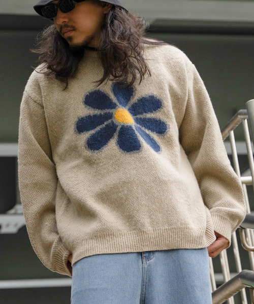 VENCEEXCHANGE（ヴァンスエクスチェンジ）の「グラフィックモヘアライクニット（ニット/セーター・メンズ・ベージュ/オフホワイト/ブルー/ブラック/カーキ/アイボリー・M/LL/L）」の17枚目の写真