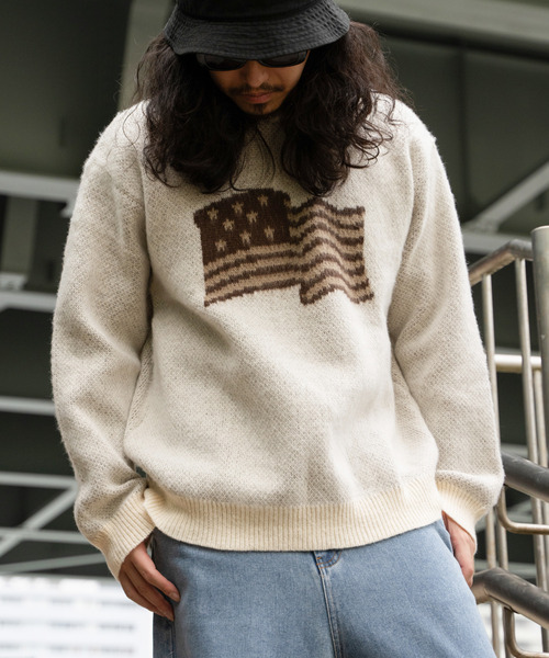 VENCEEXCHANGE（ヴァンスエクスチェンジ）の「グラフィックモヘアライクニット（ニット/セーター・メンズ・ベージュ/オフホワイト/ブルー/ブラック/カーキ/アイボリー・M/LL/L）」の13枚目の写真