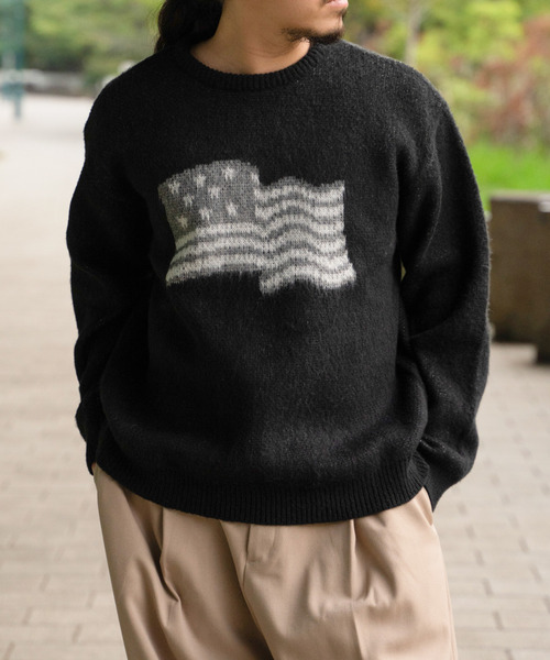 VENCEEXCHANGE（ヴァンスエクスチェンジ）の「グラフィックモヘアライクニット（ニット/セーター・メンズ・ベージュ/オフホワイト/ブルー/ブラック/カーキ/アイボリー・M/LL/L）」の21枚目の写真