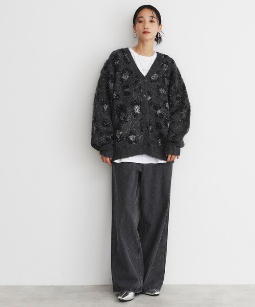 THE SHOP TK （ザ ショップ ティーケー ）の「◆起毛ヒョウ柄Vネックカーディガン（カーディガン/ボレロ・レディース・ベージュ系/チャコール・99）」の6枚目の写真