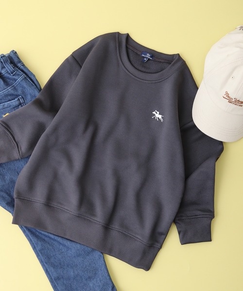 POLOCHAMPS（ポロチャンプス）の「POLOCHAMPS オーバーサイズ裏起毛トレーナー kids（スウェット・キッズ・杢グレー/ダークグリーン/チャコールアッシュ/キャメル/ネイビー/チャコール/グレイッシュベージュ/ブラック・110/120/130/140/150/160）」の5枚目の写真