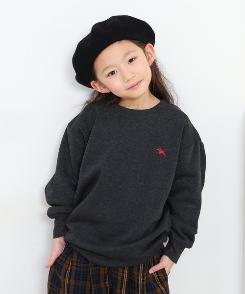 POLOCHAMPS（ポロチャンプス）の「POLOCHAMPS オーバーサイズ裏起毛トレーナー kids（スウェット・キッズ・杢グレー/ダークグリーン/チャコールアッシュ/キャメル/ネイビー/チャコール/グレイッシュベージュ/ブラック・110/120/130/140/150/160）」の3枚目の写真