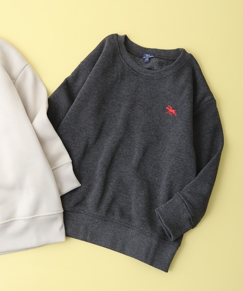 POLOCHAMPS（ポロチャンプス）の「POLOCHAMPS オーバーサイズ裏起毛トレーナー kids（スウェット・キッズ・杢グレー/ダークグリーン/チャコールアッシュ/キャメル/ネイビー/チャコール/グレイッシュベージュ/ブラック・110/120/130/140/150/160）」の9枚目の写真
