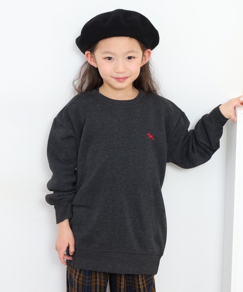 POLOCHAMPS（ポロチャンプス）の「POLOCHAMPS オーバーサイズ裏起毛トレーナー kids（スウェット・キッズ・杢グレー/ダークグリーン/チャコールアッシュ/キャメル/ネイビー/チャコール/グレイッシュベージュ/ブラック・110/120/130/140/150/160）」の14枚目の写真