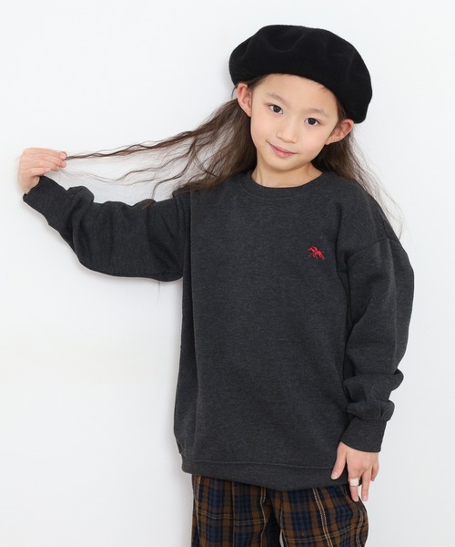 POLOCHAMPS（ポロチャンプス）の「POLOCHAMPS オーバーサイズ裏起毛トレーナー kids（スウェット・キッズ・杢グレー/ダークグリーン/チャコールアッシュ/キャメル/ネイビー/チャコール/グレイッシュベージュ/ブラック・110/120/130/140/150/160）」の12枚目の写真