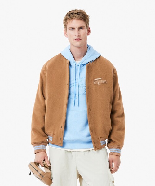 ラコステ スタジャン キルティング レザー ウールジャケット LACOSTE（ラコステ）の「裏地キルティング ウールバーシティ
