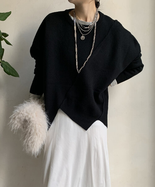 DouDou（ドゥドゥ）の「【WEB限定】ステッチドルマンニット（ニット/セーター・レディース・ライトグレー/ブラック/カーキ・FREE）」の8枚目の写真