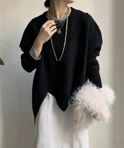 DouDou（ドゥドゥ）の「【WEB限定】ステッチドルマンニット（ニット/セーター・レディース・ライトグレー/ブラック/カーキ・FREE）」の9枚目の写真