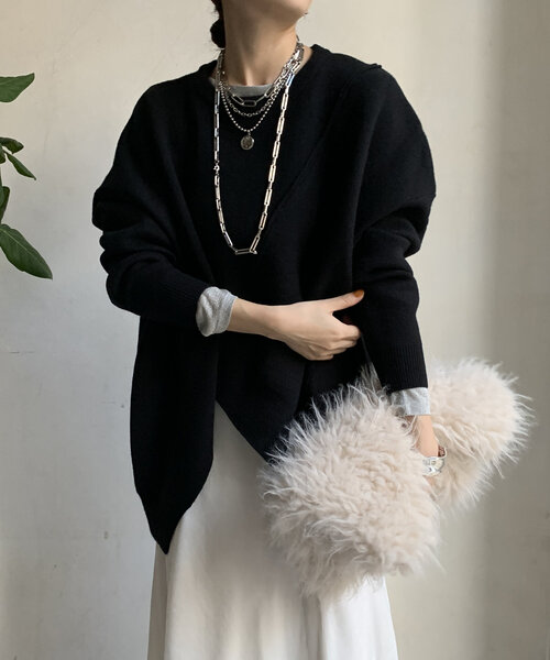 DouDou（ドゥドゥ）の「【WEB限定】ステッチドルマンニット（ニット/セーター・レディース・ライトグレー/ブラック/カーキ・FREE）」の10枚目の写真