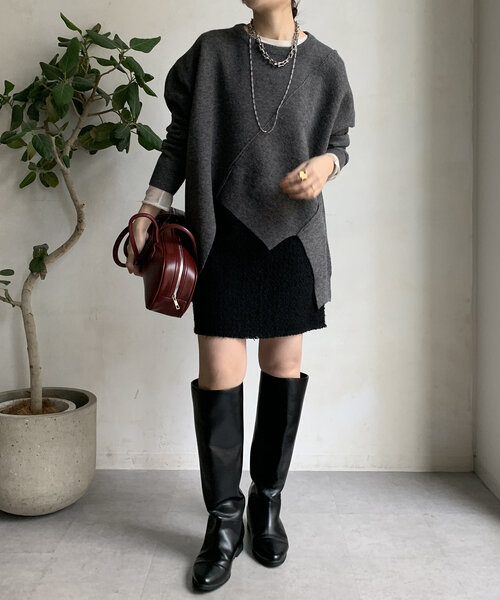 DouDou（ドゥドゥ）の「【WEB限定】ステッチドルマンニット（ニット/セーター・レディース・ライトグレー/ブラック/カーキ・FREE）」の14枚目の写真