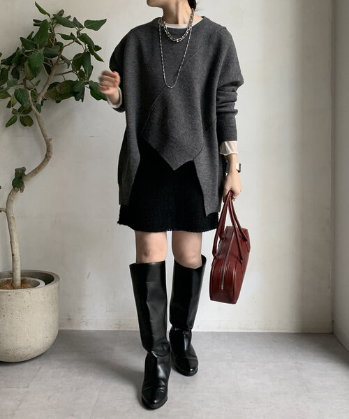 DouDou（ドゥドゥ）の「【WEB限定】ステッチドルマンニット（ニット/セーター・レディース・ライトグレー/ブラック/カーキ・FREE）」の15枚目の写真