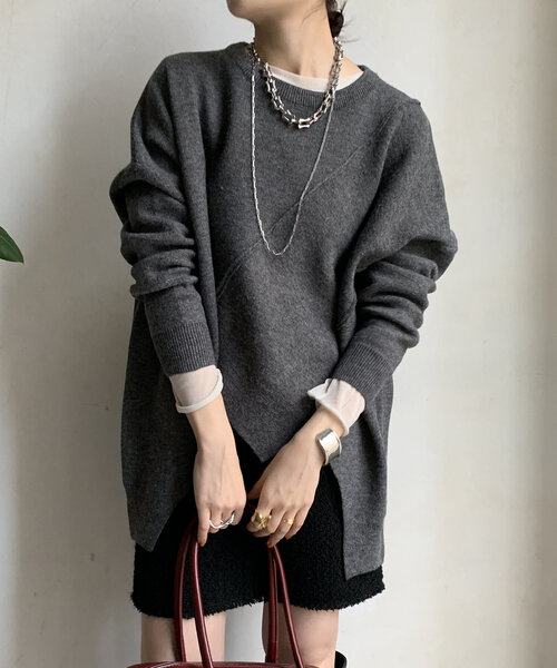 DouDou（ドゥドゥ）の「【WEB限定】ステッチドルマンニット（ニット/セーター・レディース・ライトグレー/ブラック/カーキ・FREE）」の17枚目の写真