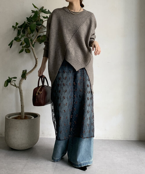 DouDou（ドゥドゥ）の「【WEB限定】ステッチドルマンニット（ニット/セーター・レディース・ライトグレー/ブラック/カーキ・FREE）」の21枚目の写真