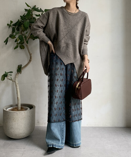 DouDou（ドゥドゥ）の「【WEB限定】ステッチドルマンニット（ニット/セーター・レディース・ライトグレー/ブラック/カーキ・FREE）」の22枚目の写真