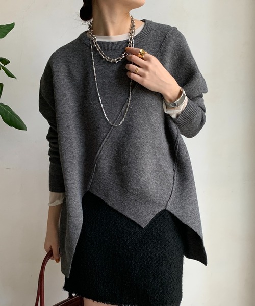 DouDou（ドゥドゥ）の「【WEB限定】ステッチドルマンニット（ニット/セーター・レディース・ライトグレー/ブラック/カーキ・FREE）」の3枚目の写真