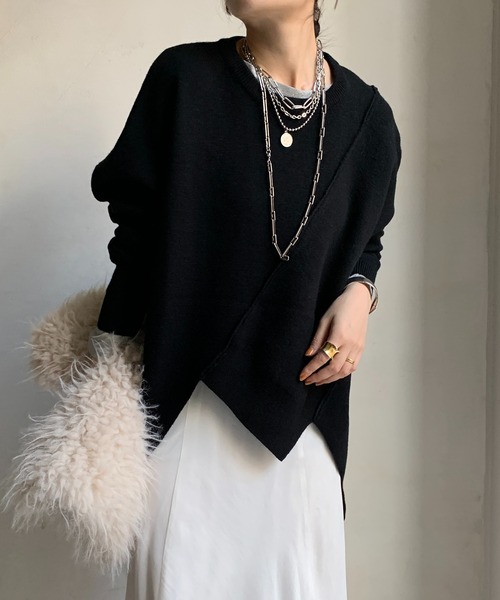 DouDou（ドゥドゥ）の「【WEB限定】ステッチドルマンニット（ニット/セーター・レディース・ライトグレー/ブラック/カーキ・FREE）」の2枚目の写真