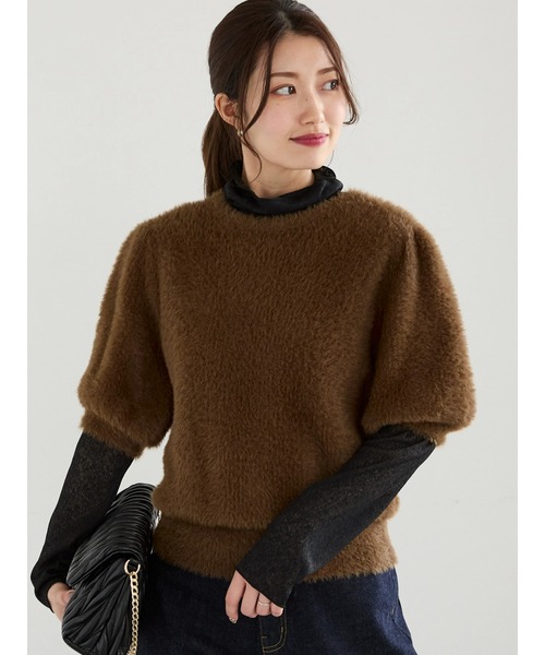 Te chichi（テチチ）の「シャギーハーフスリーブプルオーバー（ニット/セーター・レディース・ネイビー/ブラウン・F）」の2枚目の写真