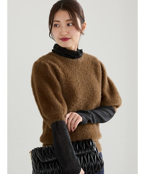 Te chichi（テチチ）の「シャギーハーフスリーブプルオーバー（ニット/セーター・レディース・ネイビー/ブラウン・F）」の4枚目の写真